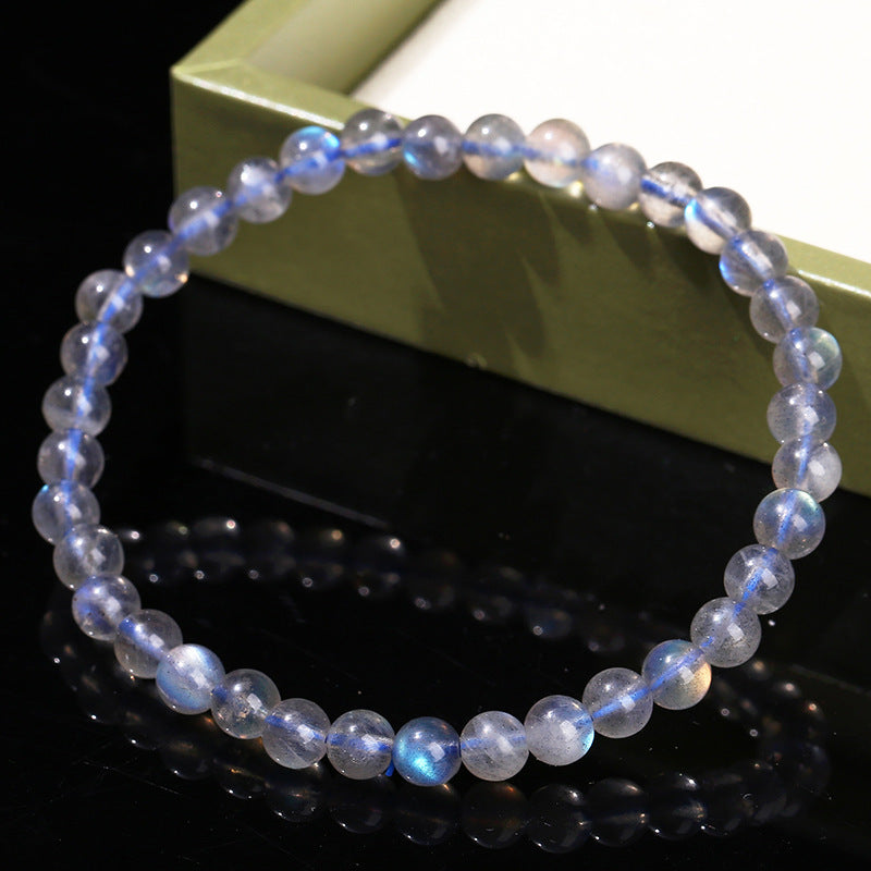 5A Genuine Natural Gray Moonstone Bead Charm Bracelets Women Men Fashon Blue Light  Labradorite Strand Energy Bracelet