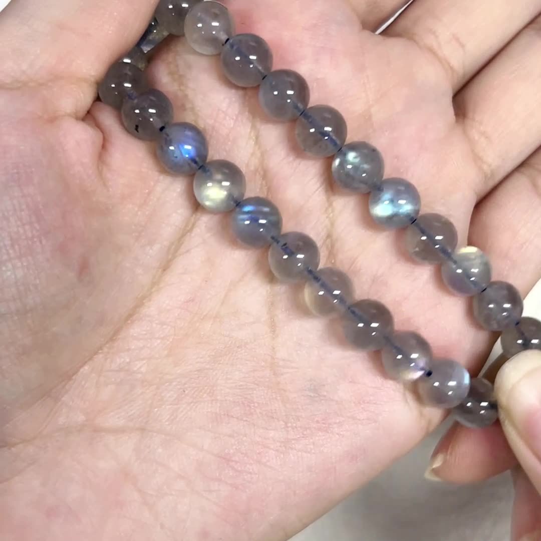 5A Genuine Natural Gray Moonstone Bead Charm Bracelets Women Men Fashon Blue Light  Labradorite Strand Energy Bracelet